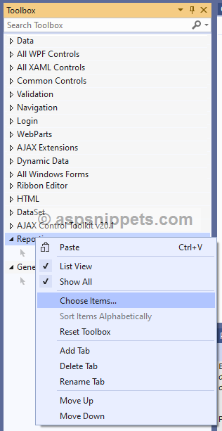 Add ReportViewer control to Visual Studio 2019 Toolbox