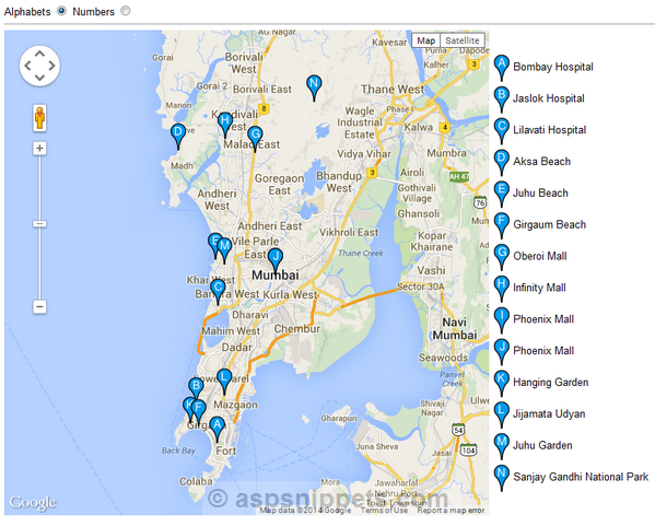 Display Alphabets (Letters) or Numbers in markers of Google Maps V3