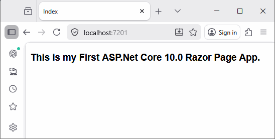 Net Core 10: ASP.Net Razor Pages Hello World Tutorial