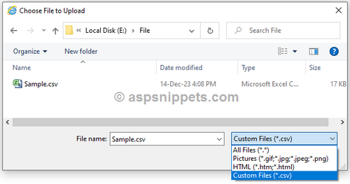 html file accept only csv