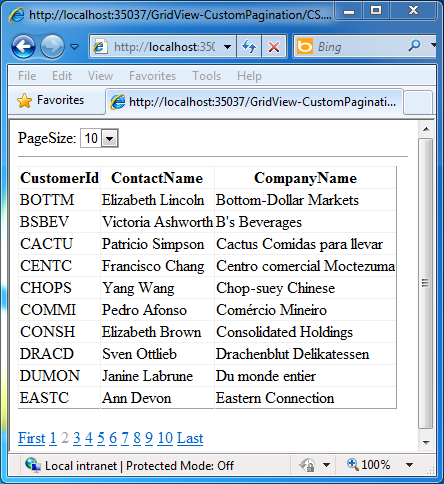 Custom Paging in ASP.Net DataGrid using SQL server Stored procedure