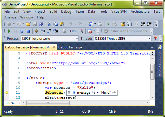 Debug JavaScript in Visual Studio 2010, 2012 and 2013