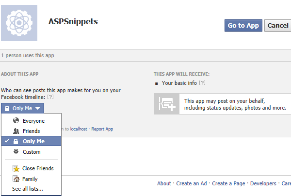 Authorize the user and get permission from the user to publish on wall